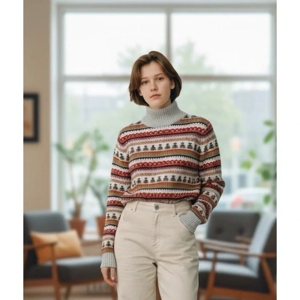 J.CREW Lambs Wool‎ Pullover Sweater Size Small Fall Holiday Sweater